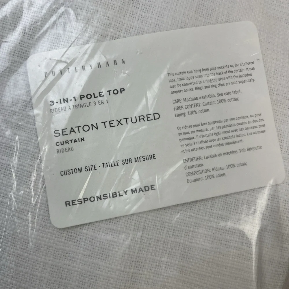 Pottery Barn 3-in-1‎ Pole Top Seaton Textured Curtain Panel White 36